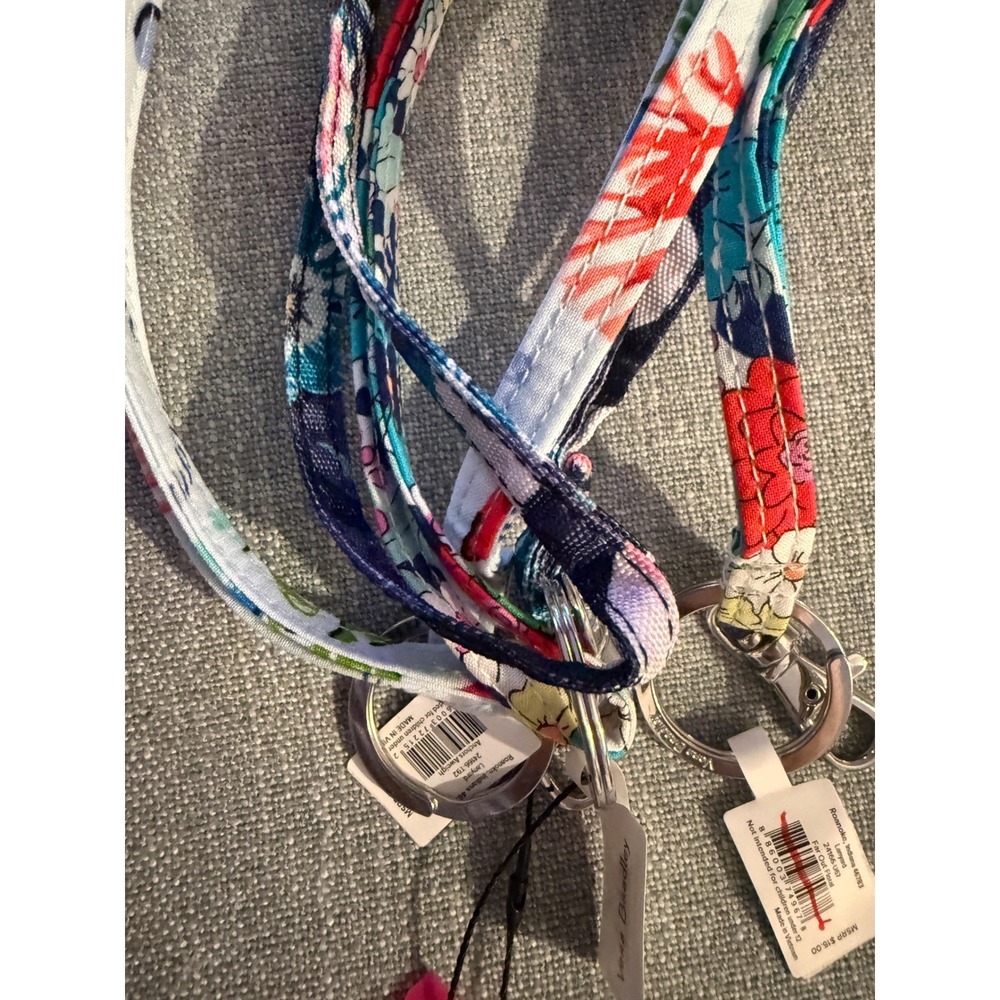 Vera Bradley 3x Floral Anchors Aweigh Cotton Lanyard Key Ring Silver Clasp NWT